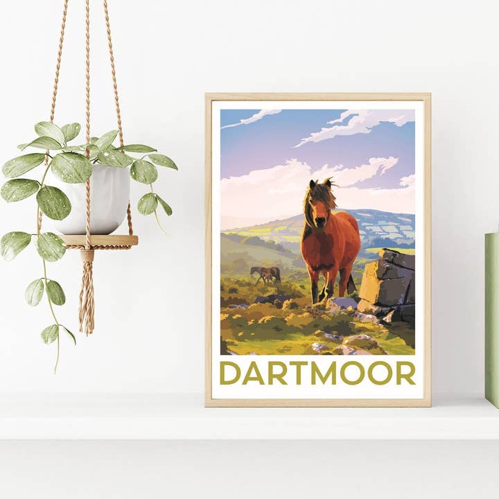 A4 Dartmoor Pony Poster, Vintage Dartmoor National Park for wholesale by Pony Nut Gifts