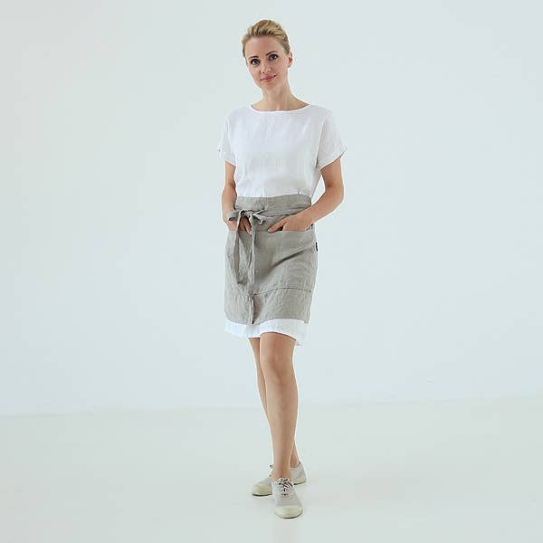 LinenMe – Großhandel Schürzen – Caféschürze aus Leinen, Taupe, Stone Wash2