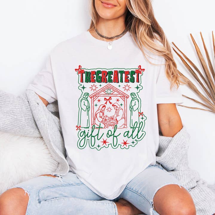 The Greatest Gift of All | Nativity Christmas Tee for wholesale by Optime Plus LLC