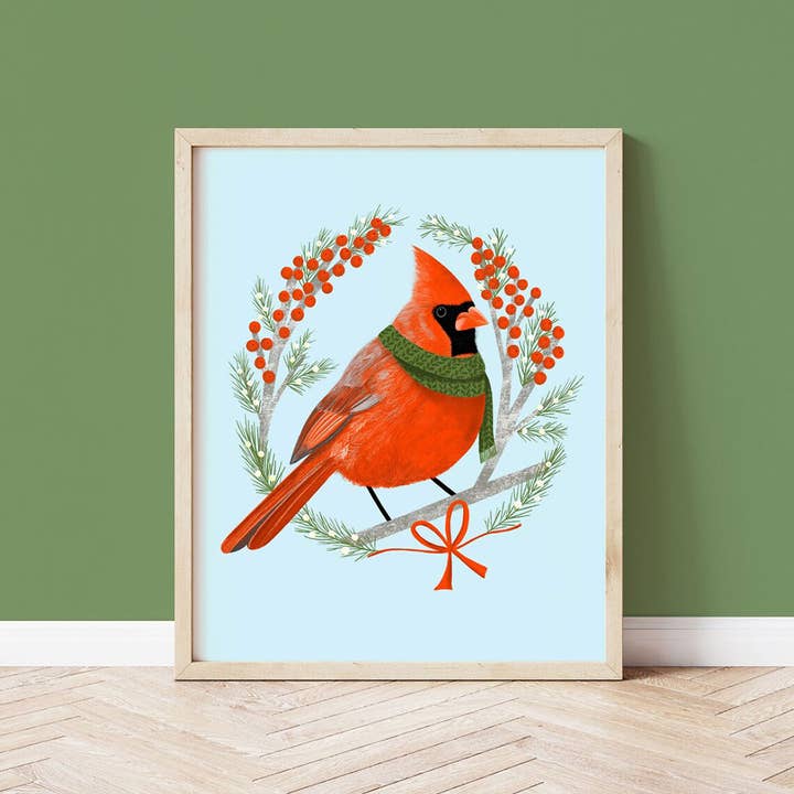 Christmas Red Cardinal Art Print for wholesale by Sarah Whittle Illustration