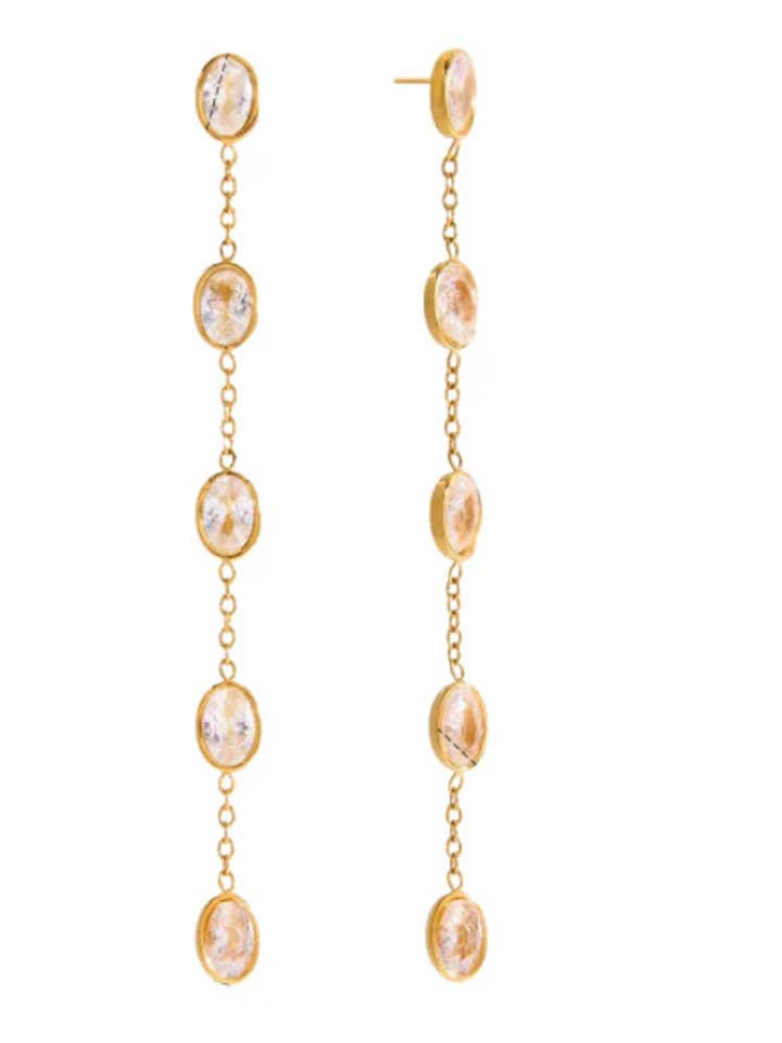 Drop It Down CZ Lets Go Out Earrings- PVD for wholesale by HoopLa