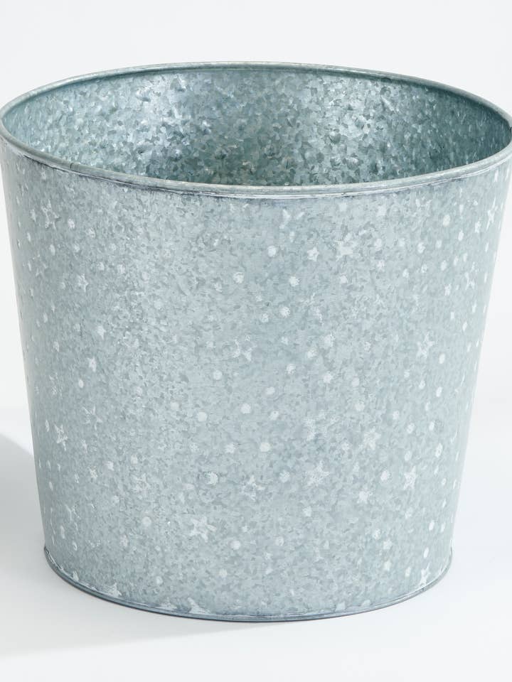 Galvanized Planter with White Stars and Dots, 10.5" Height for wholesale by WORTH IMPORTS