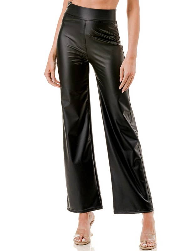 Noir PANTALON DROIT EN CUIR VÉGÉTALIEN PPU11 en vente sur Faire1