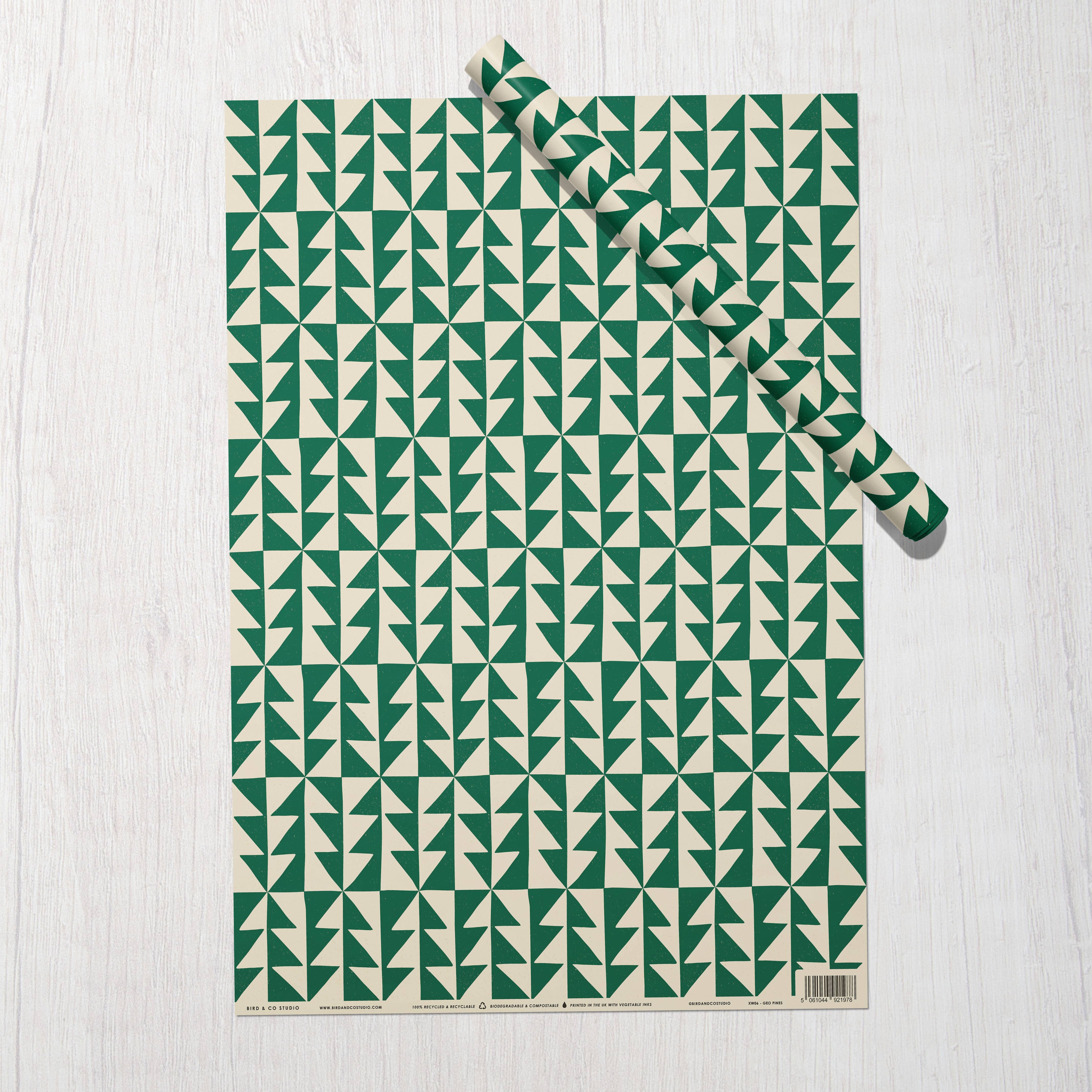 Bird & Co Studio - Wholesale Flat Wrap - Geo Pines | Retro Christmas Tree Recycled Gift Wrap Paper2