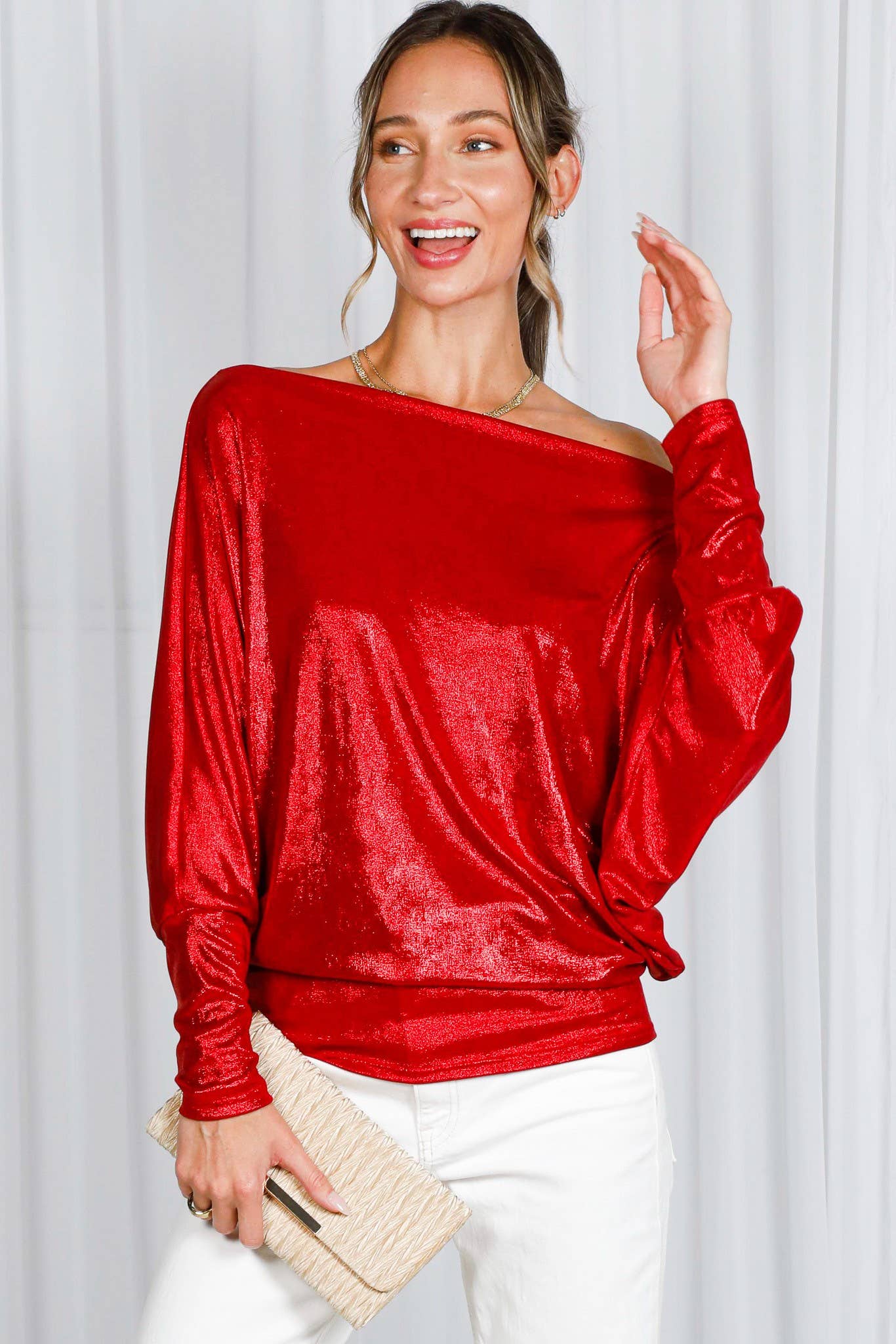 Vine & Love - Wholesale Knit Top - Women's - Dolman Long-Sleeve Metallic Foil Knit Top VT825852