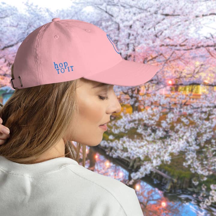 Hop To It Bunny Hat | Easter Spring Embroidered Baseball Cap for wholesale by French Rain, Inc.