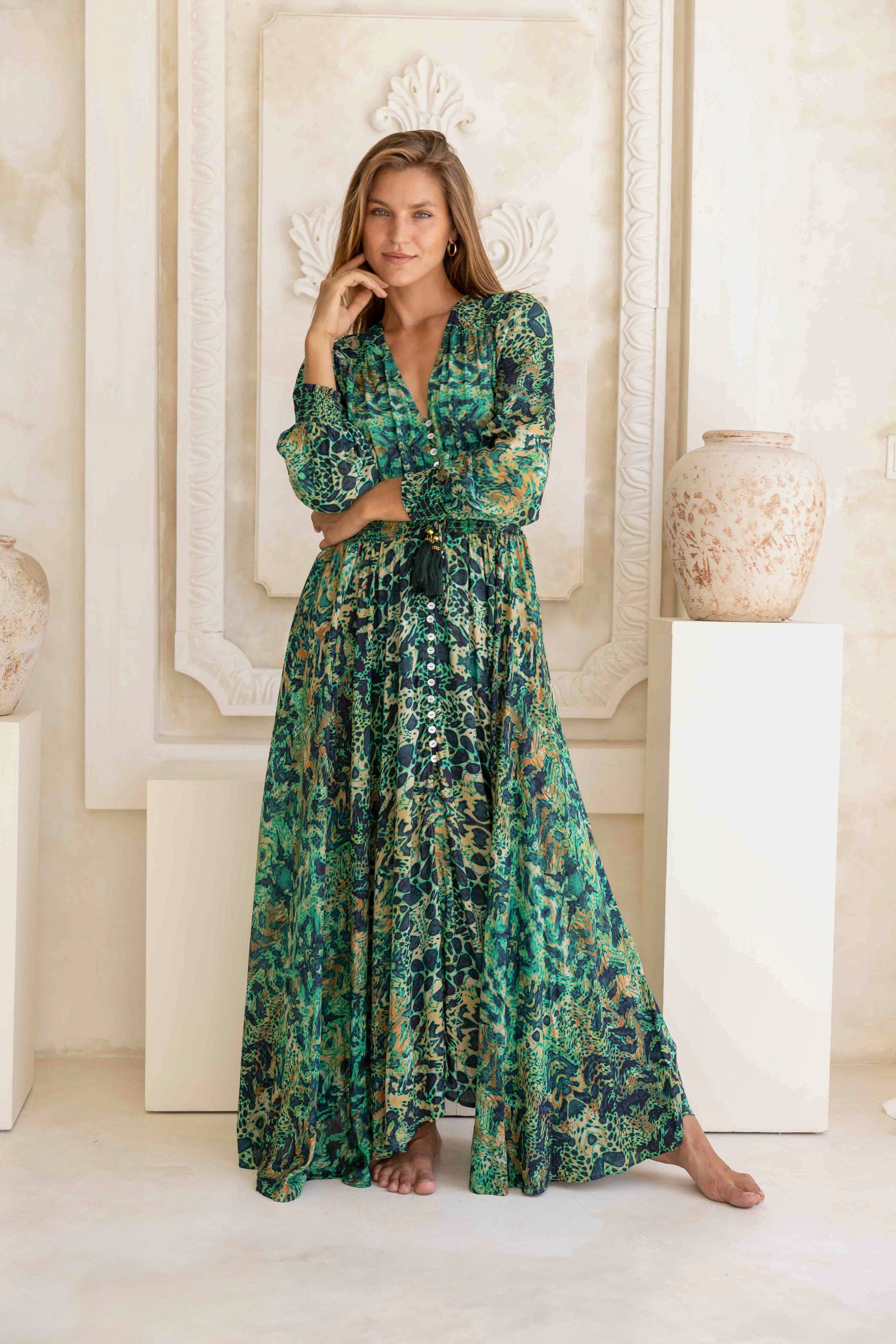 Sophia Alexia - Wholesale Dress - Women's - EMERALD LEOPARD ST TROPEZ MAXI DRESS1