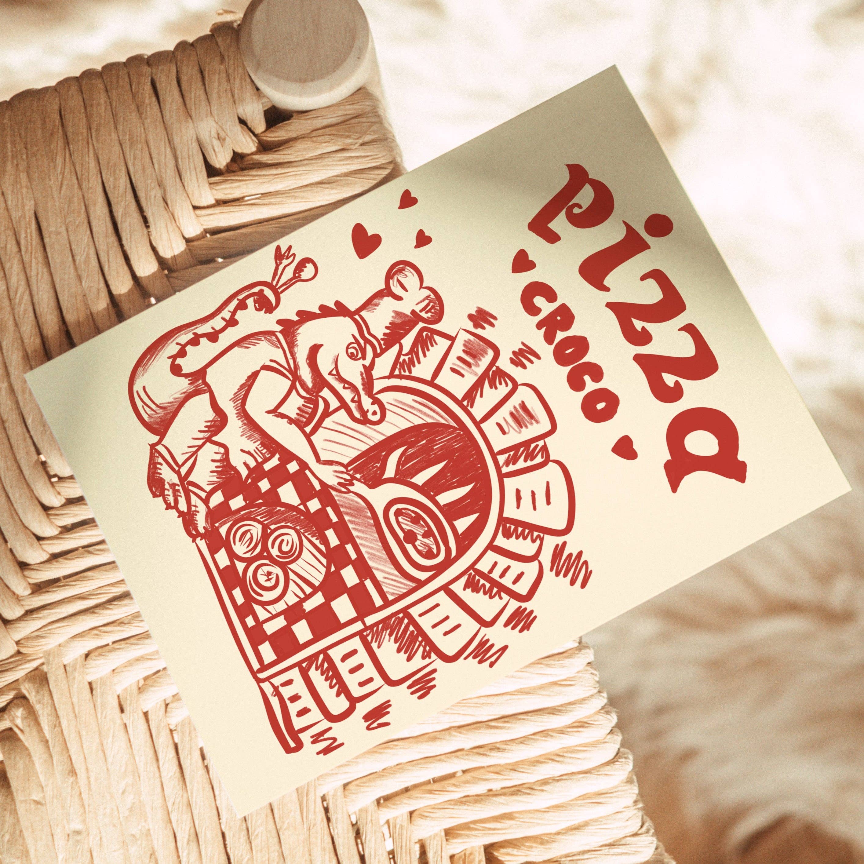 Studio Dolci - Wholesale Postcard - POSTCARD PIZZA BAKER CROCODILE PIZZA ITALY1