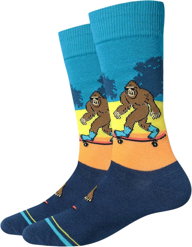 Blue Skateboard Bigfoot Socks for wholesale on Faire