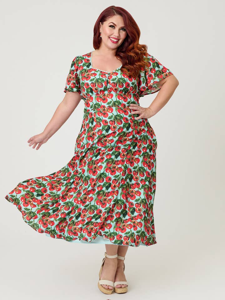 Unique Vintage Plus Size Cherry Tomato Midi Dress for wholesale by Unique Vintage
