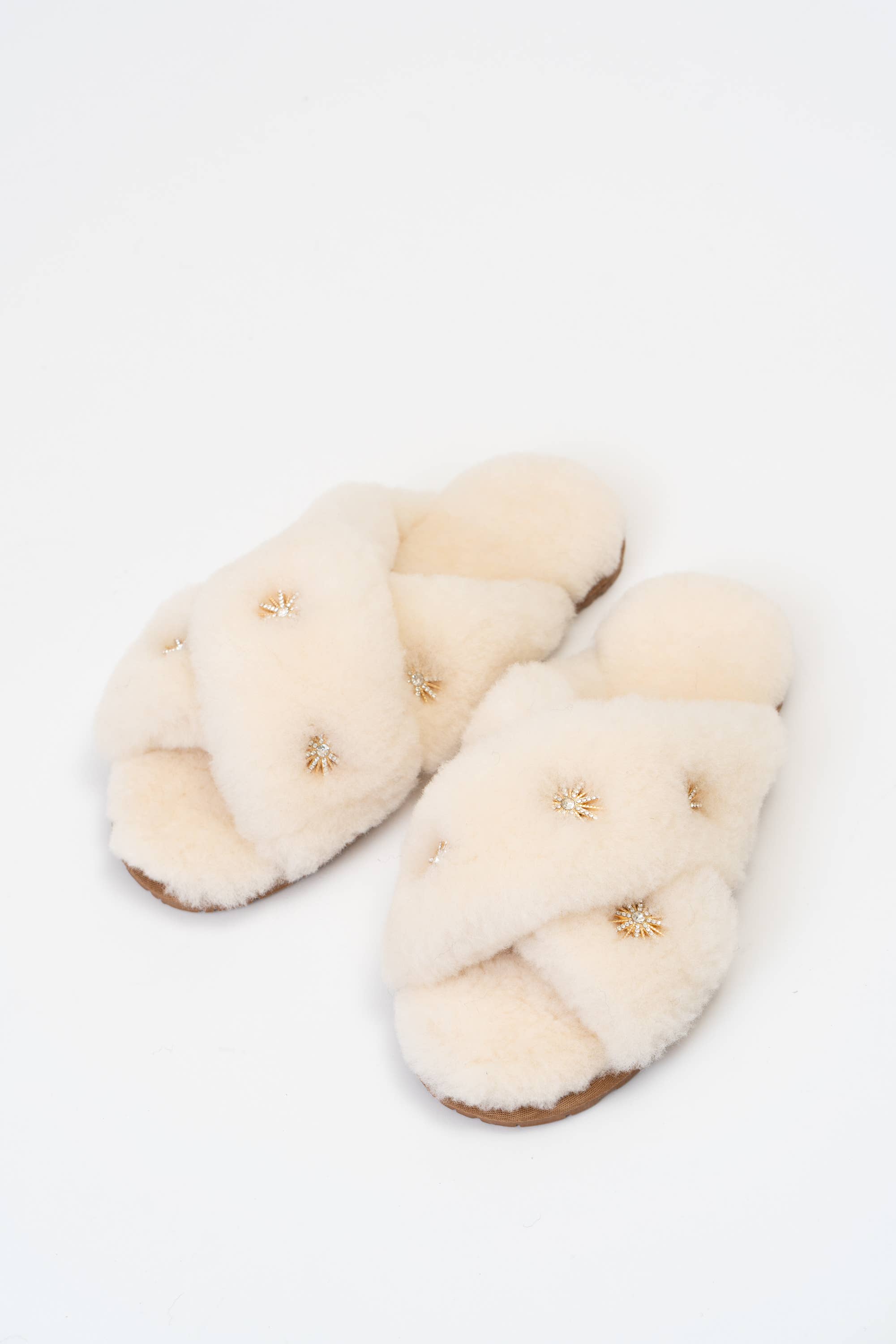 Beige Sheepskin Slippers with Rhinestone for wholesale on Faire2
