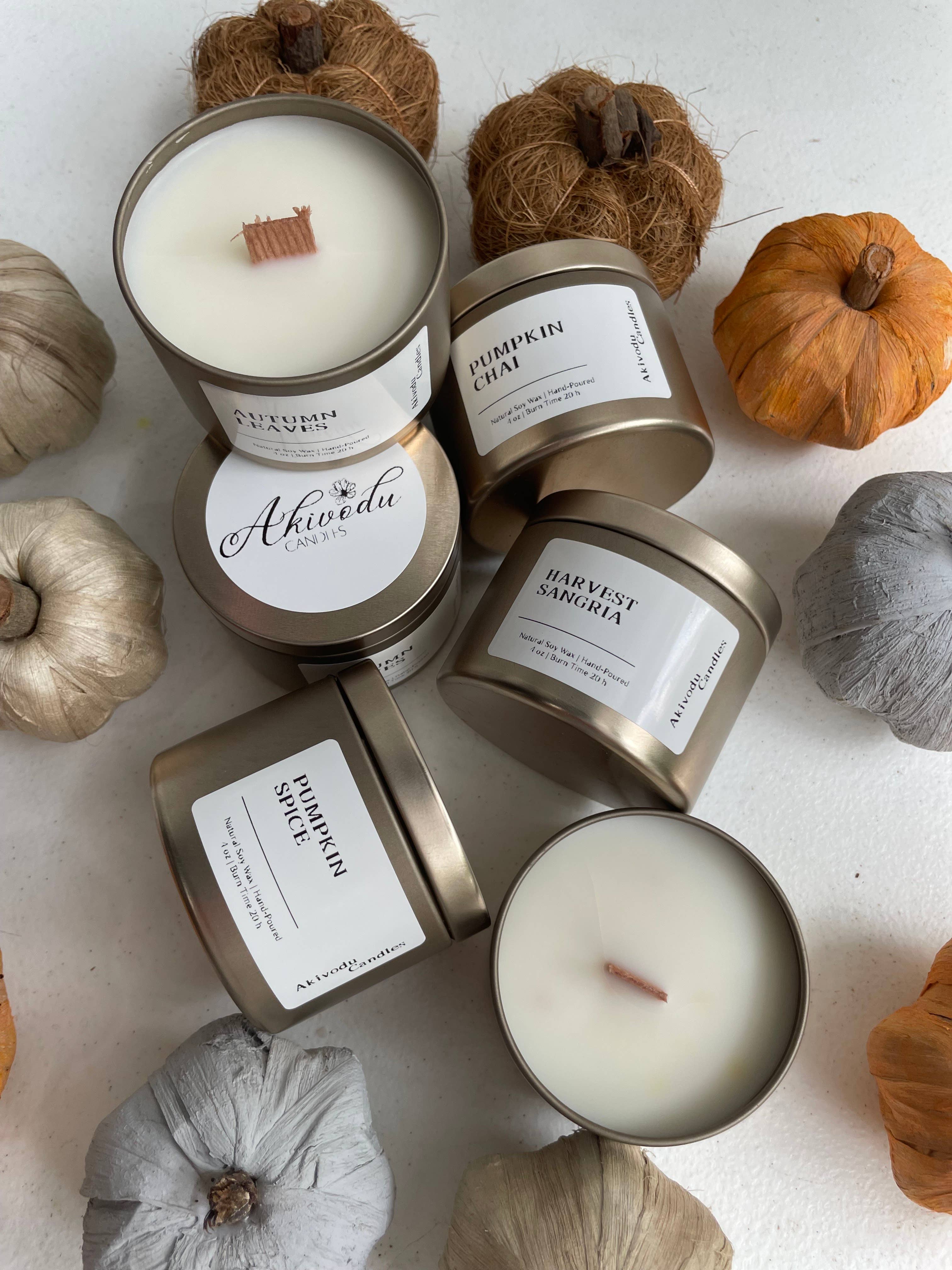Akivodu Candles - Vente Bougies de voyage - Bougie Parfumée d'Automne avec Mèche en Bois 113 g - Plusieurs Parfums d'Automne3