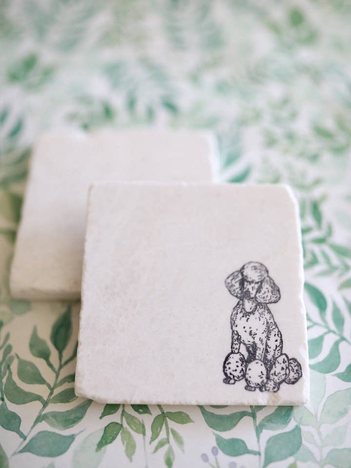 Porta-copos de mármore Poodle Dog por atacado de Lace, Grace & Peonies Marble Coasters