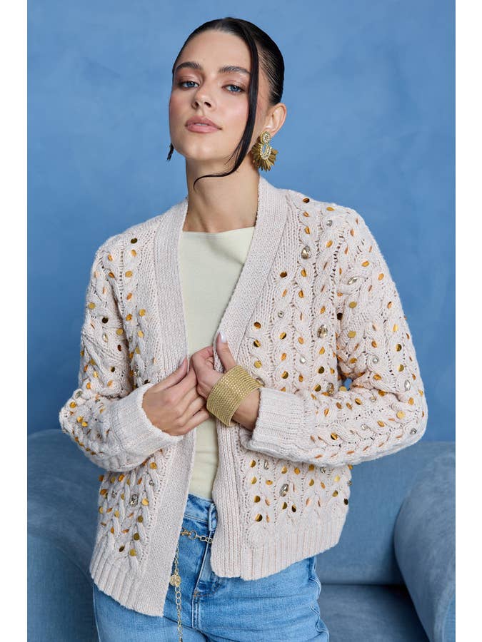 SAACHI - Wholesale Cardigan - Women's - Holiday Gemstone Cable Knit Cardigan5
