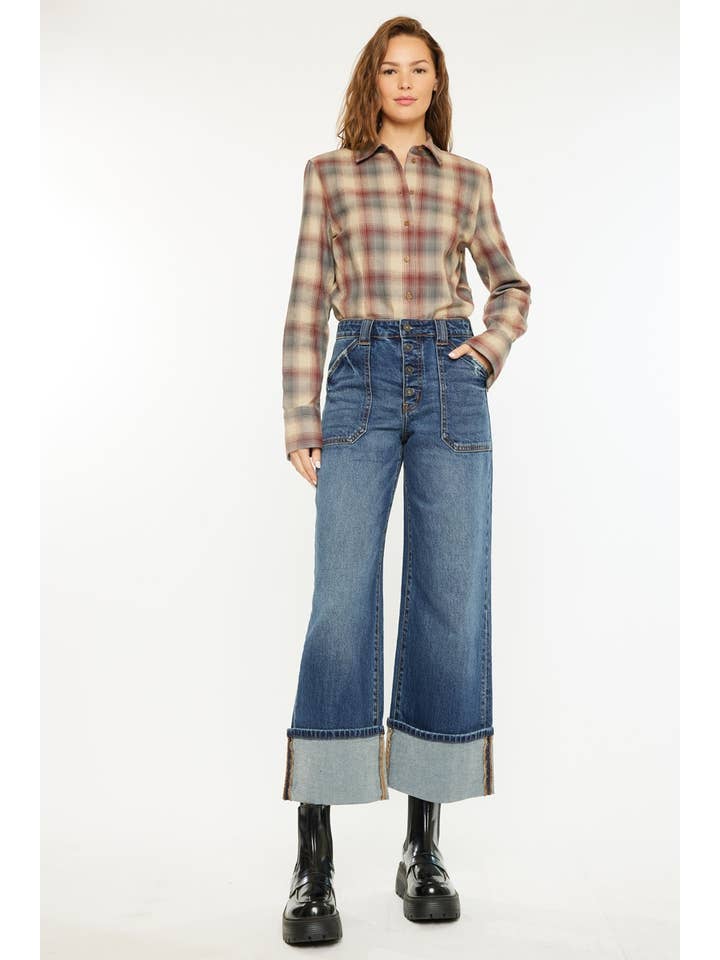 DARK OPEN PACK HIGH RISE ANKLE WIDE LEG JEANS-KC2587D for wholesale on Faire