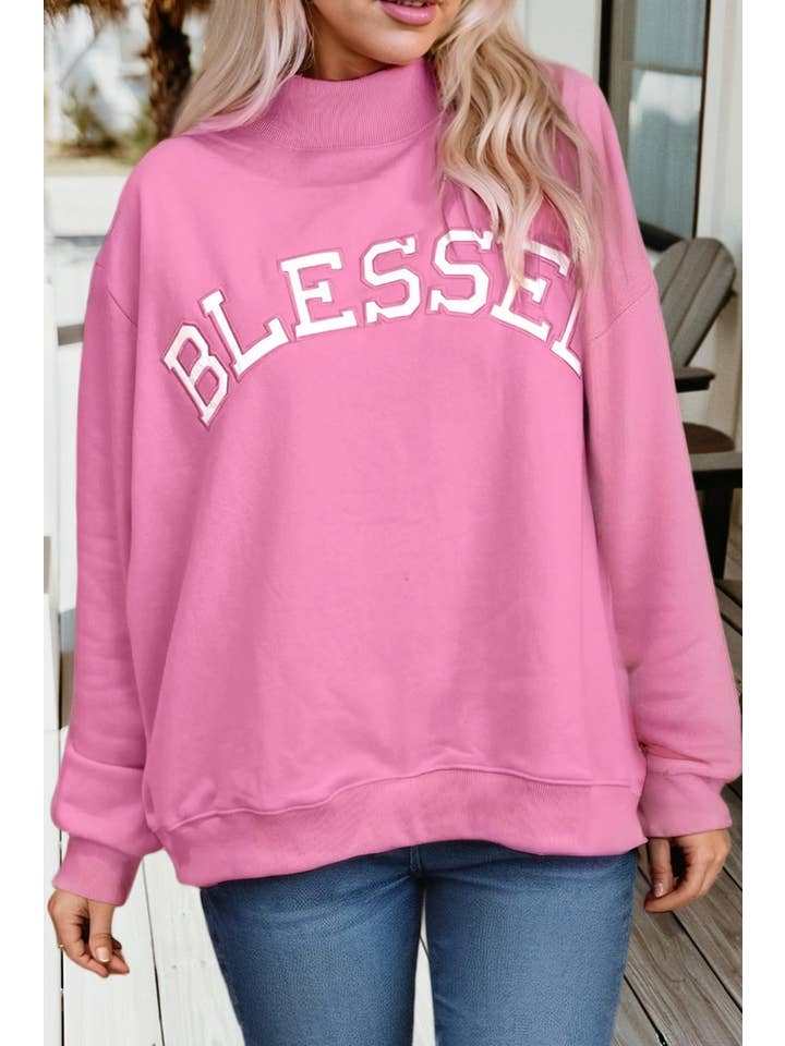 66DISCO - Wholesale Sweatshirt - Women's - 66 Plus Size Blessed Embroidered Mock Neck Sweatshirt (S-4X)10