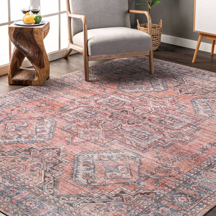 Gray Maple Machine Washable Floral Medallion Area Rug for wholesale on Faire7