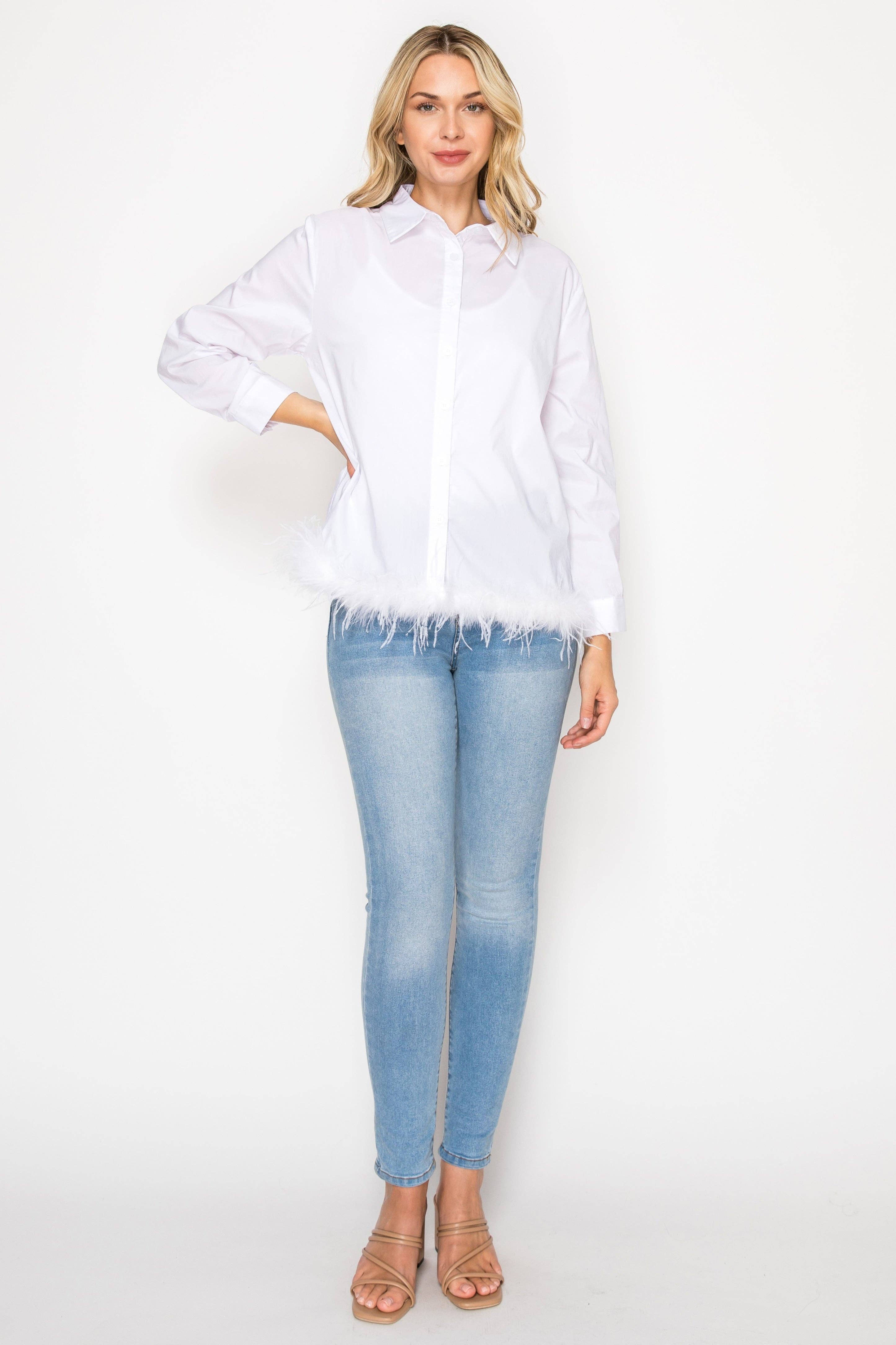 Joh Apparel – Engroshandel Skjorte med buttondown – til kvinder – Janess fjerprydede top6