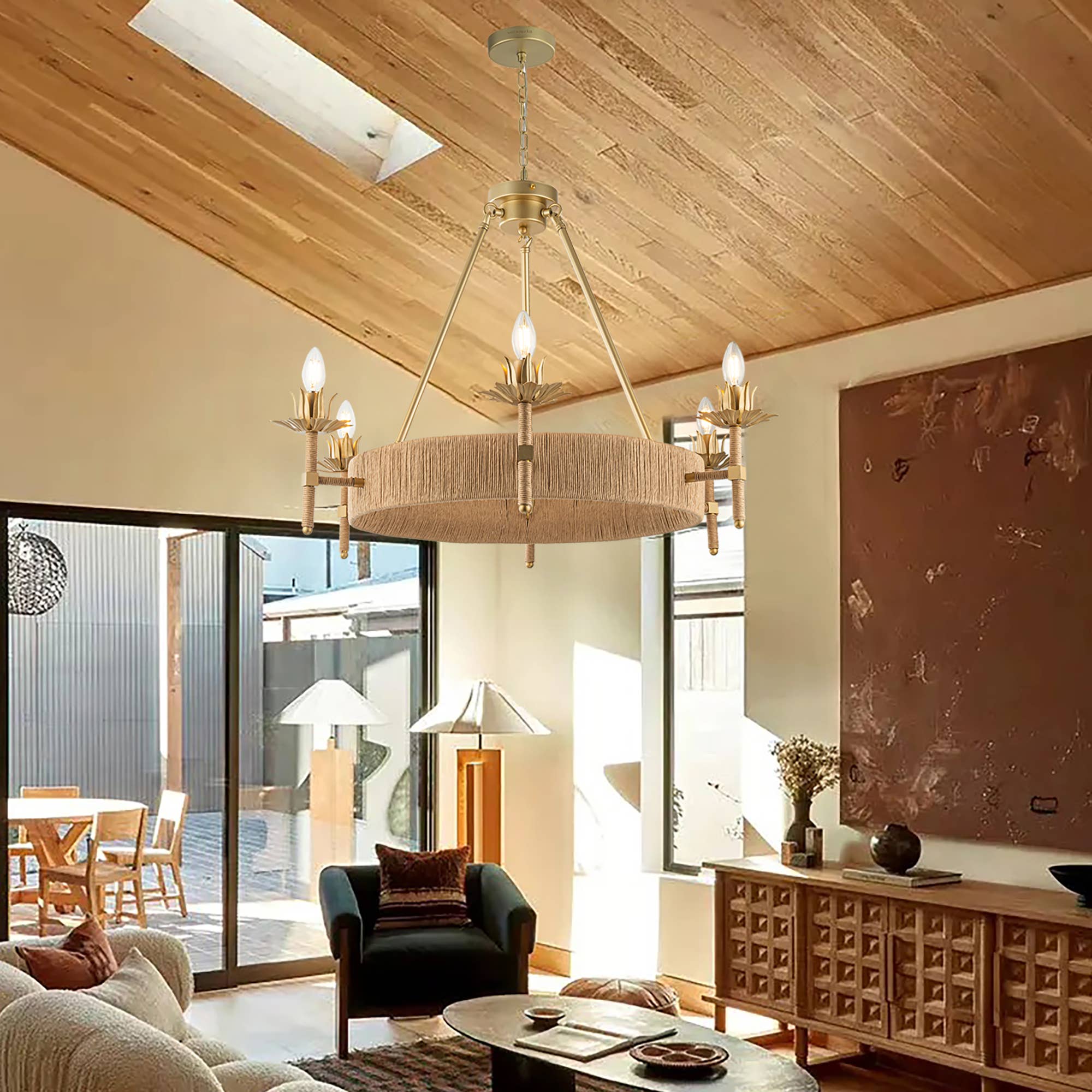 ELE Light & Decor - Wholesale Chandelier/Hanging Light - Aleena 6-Light Gold Farmhouse Woven Wagon Wheel Chandelier3