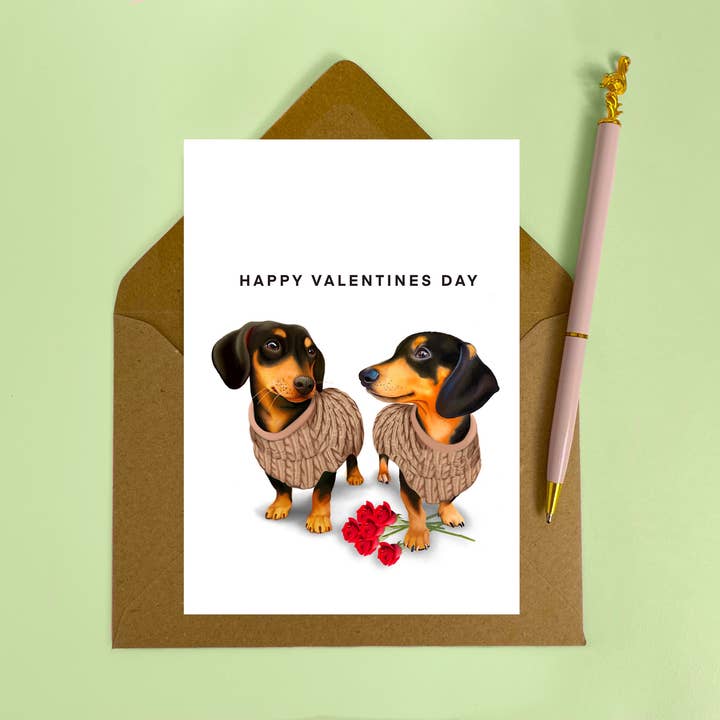 Black and Tan Dachshund / Sausage Dog Valentines Card for wholesale by Hot Dog Greetings