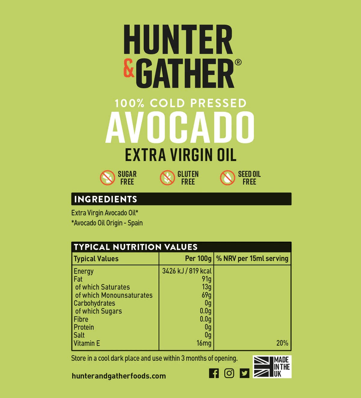 KetoFitShop – wholesale Matolja – Avokadoolja Extra Virgin 500ml Hunter & Gather3