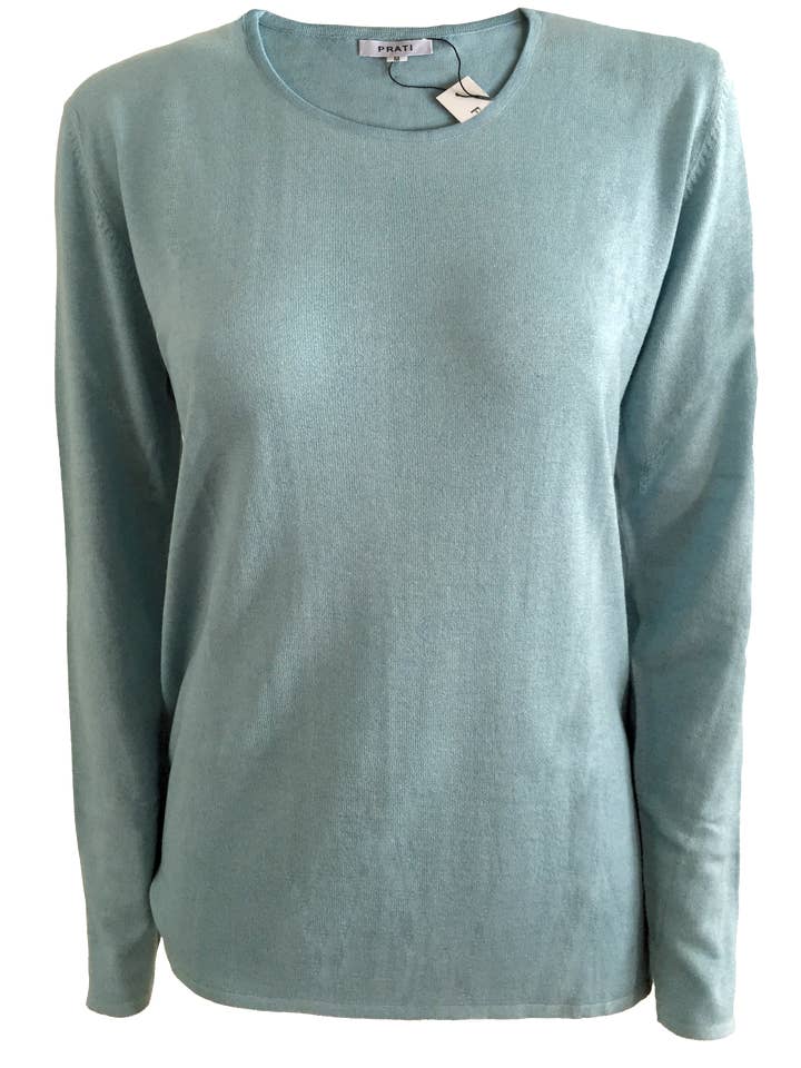 Cashmere Silk tröja med rund hals t-shirt havana blå för wholesale av PRATI