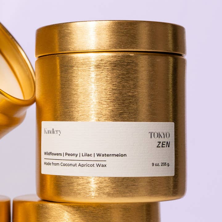 Tokyo Zen | Japanese Rose Peony | 9 oz Gold Luxury Candle for wholesale by Kandlery