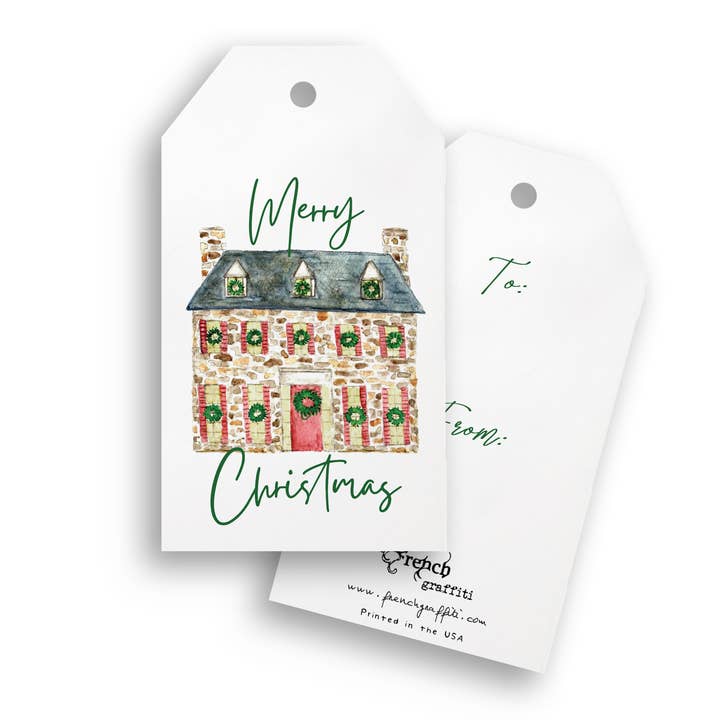Christmas Stone House Gift Tags | Pack of 4 for wholesale by French Graffiti