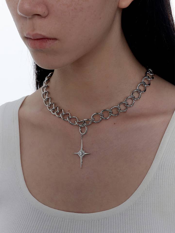 KINDNESS minimal silver Star necklace chain genderless techn for wholesale by KINDNESS