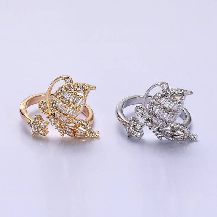 Micro Pave Butterfly Rings, Designer Baguette Mariposa Ring Open Adjustable R-099 R-117 for wholesale by Aim Eternal