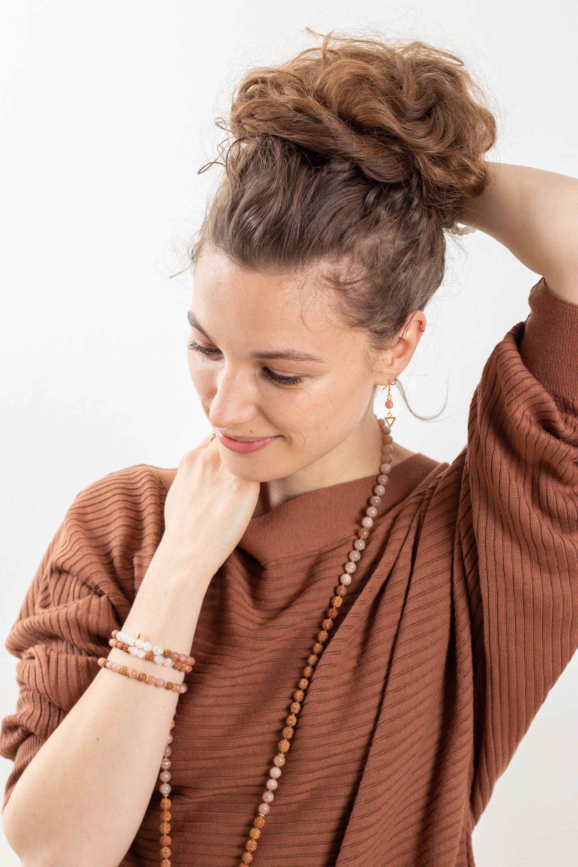 Nalina Wild - Wholesale Prayer Beads Necklace - Sunstone Moonstone Rudraksha Mala1