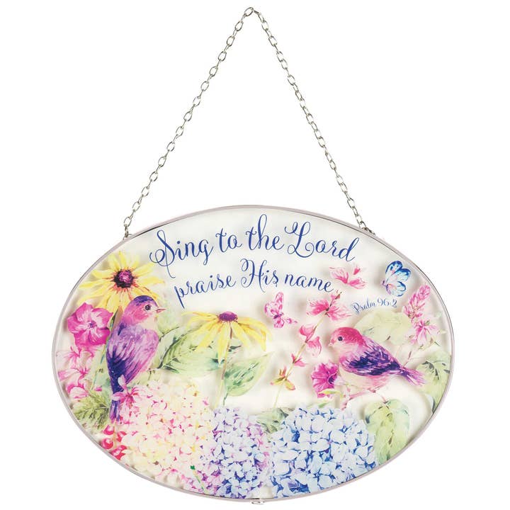 Oval Suncatcher Sing To Lord Floral 9" for wholesale by Dicksons