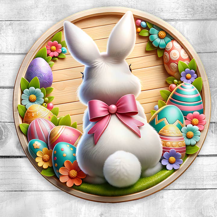 UV- Easter Bunny Tail Vibrant UV Printed Wood Door Hanger for wholesale by Kate's Blanks