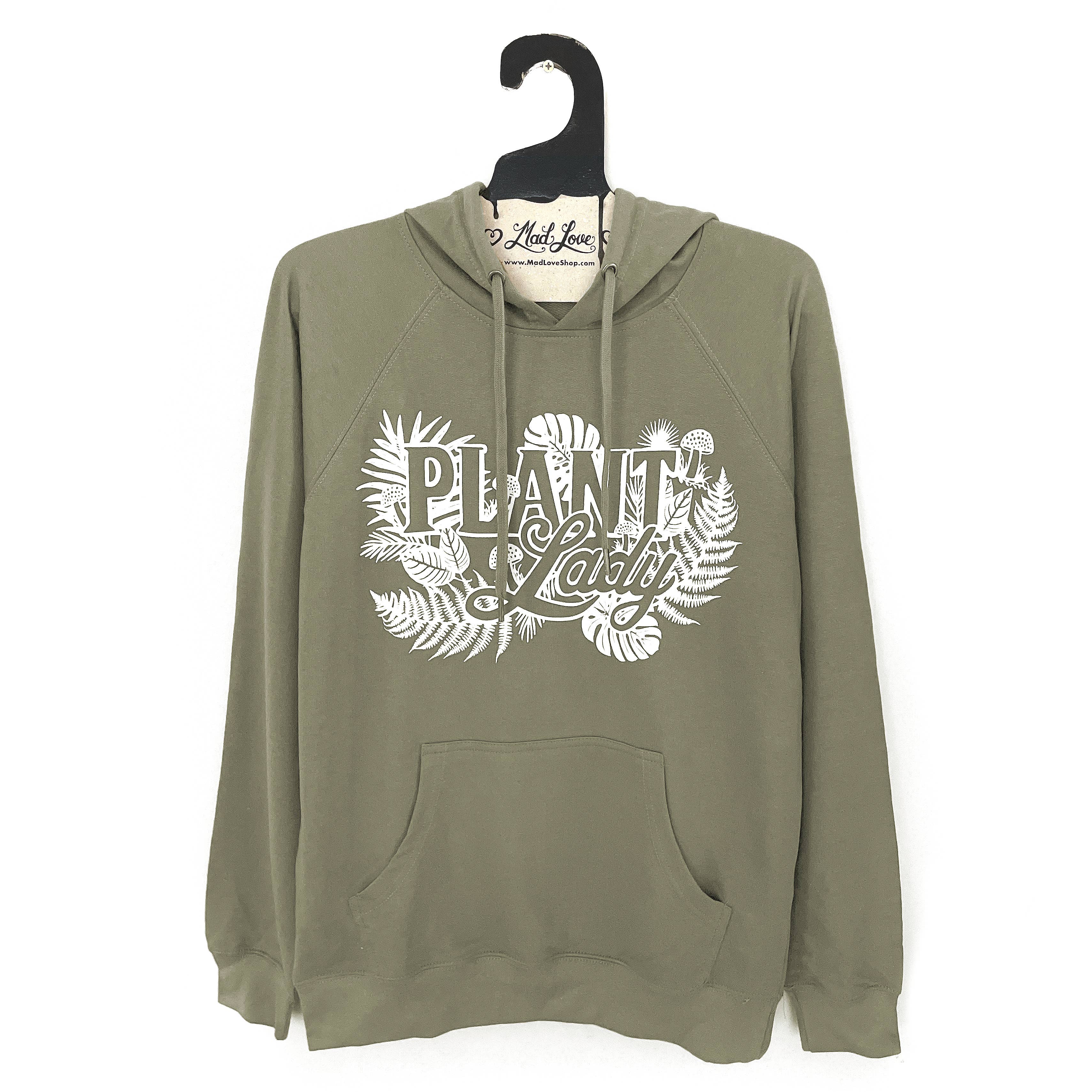 Mad Love Shop - Wholesale Hoodie - Women's - Unisex Sage Olive Terry Hoodie Sweatshirt with Plant Lady1