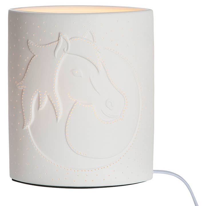 Porseleinen ellipse lamp met paardenhoofd voor wholesale door Gilde Handwerk Macrander GmbH & Co. KG