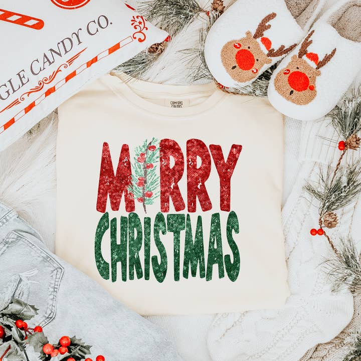 Merry Christmas Comfort Colors Graphic Tee for wholesale by ZZ Threadz
