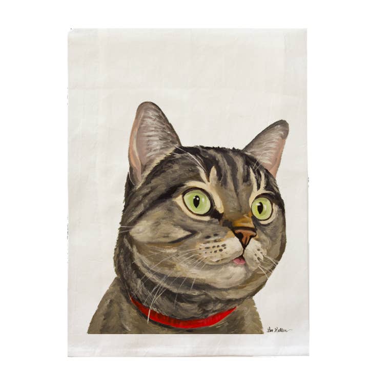 Grey Tabby Cat Tea Towel, Cat Lover Kitchen Decor, Cat Gifts for wholesale by Hippie Hound Studios