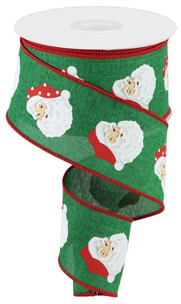 Amber Marie & Company - Vente Ruban – emballage cadeau - Têtes de Père Noël verticales/ruban royal de 2,5 po x 10 vg1