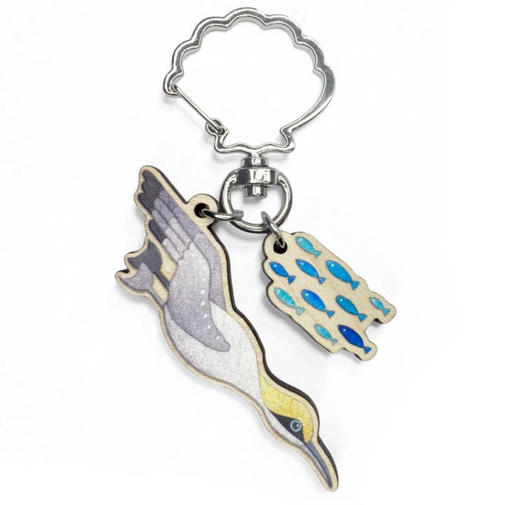 Diving Gannet Keyring - Wooden Keychain - Seaside Gifts for wholesale by East Neuk Beach Crafts