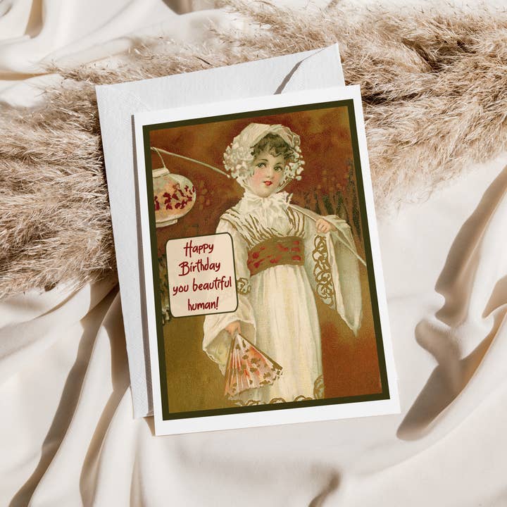 Cheerful Whimsies - Wholesale Birthday Card - Greeting Card. Happy Birthday You Beautiful Human. Vintage.1