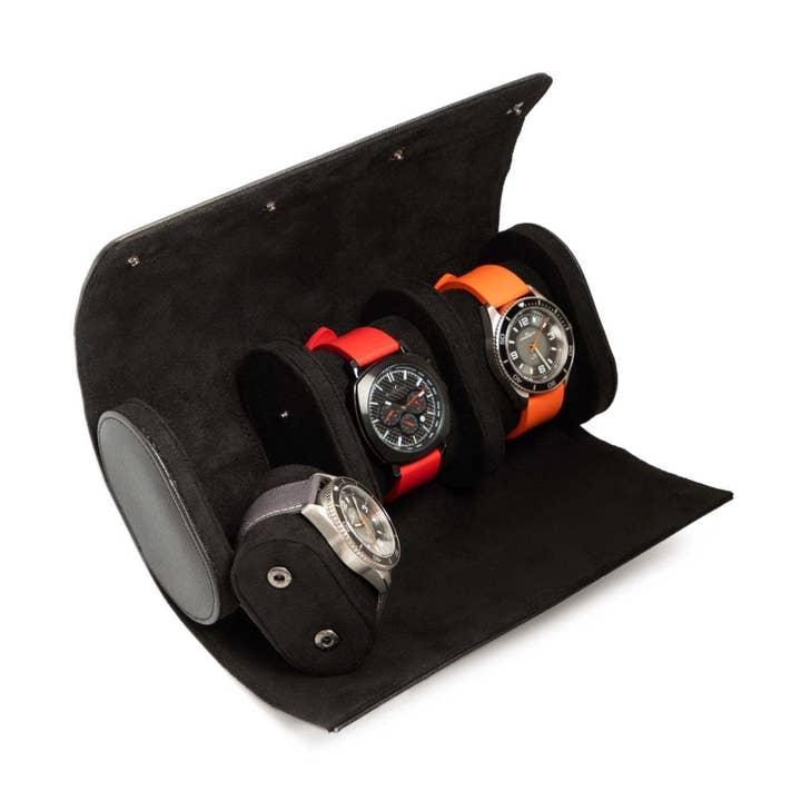Black Leather Watch Roll | Luxury Travel Watch Storage Case for wholesale by Kennett