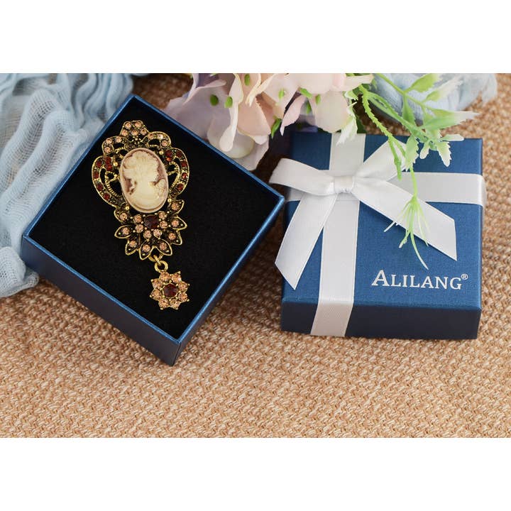 AK Brand - Wholesale Brooch - Vintage Crystal Rhinestone Victorian Cameo Brooch Pendant1