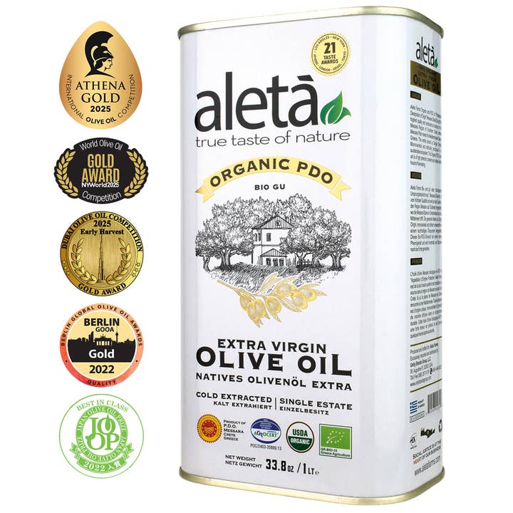 ELLORA FARMS - Wholesale Olive Oil - Aleta Organic Single Estate PDO Extra Virgin Olive Oil, 1 LT5