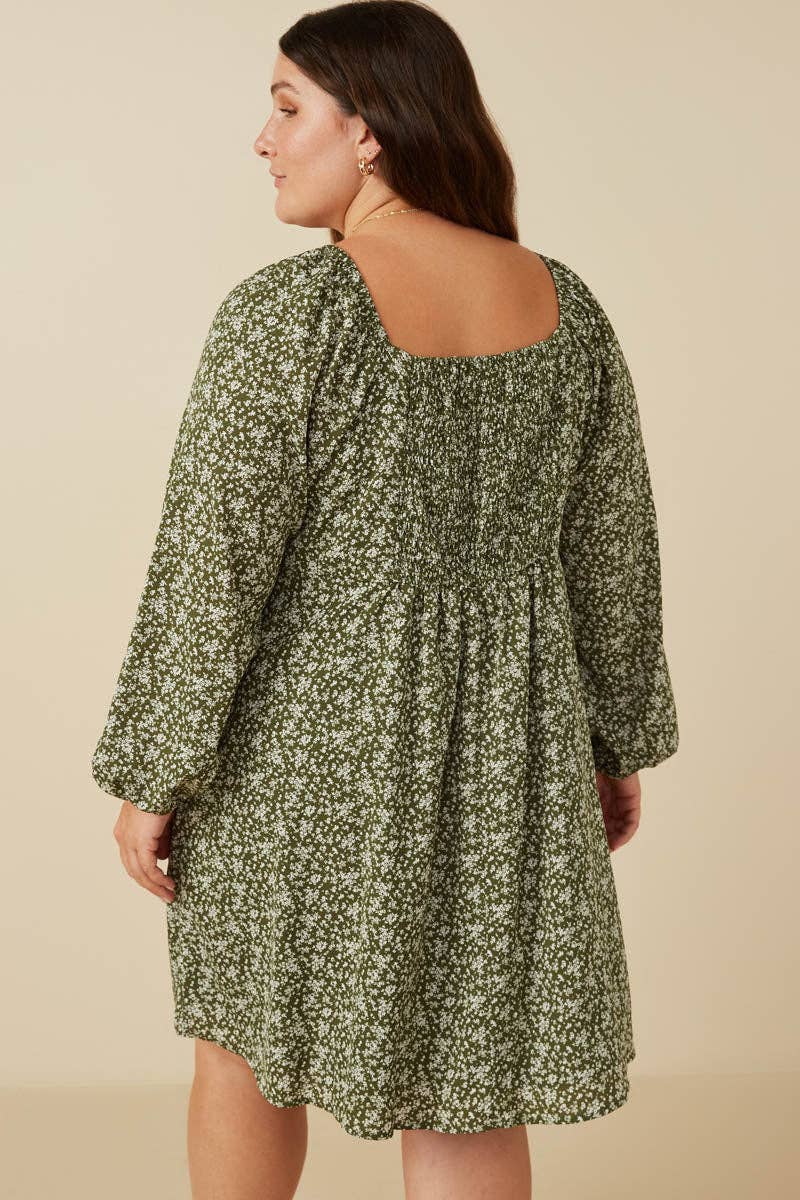 Olive Womens Ditsy Floral Tie Front Smocked Back Dress for wholesale on Faire11