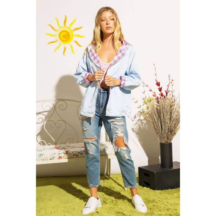 Sweet Generis - Wholesale Windbreaker - Women's - REVERSIBLE CONTRAST PRINT ZIPUP WINDBREAKER HOODIE10