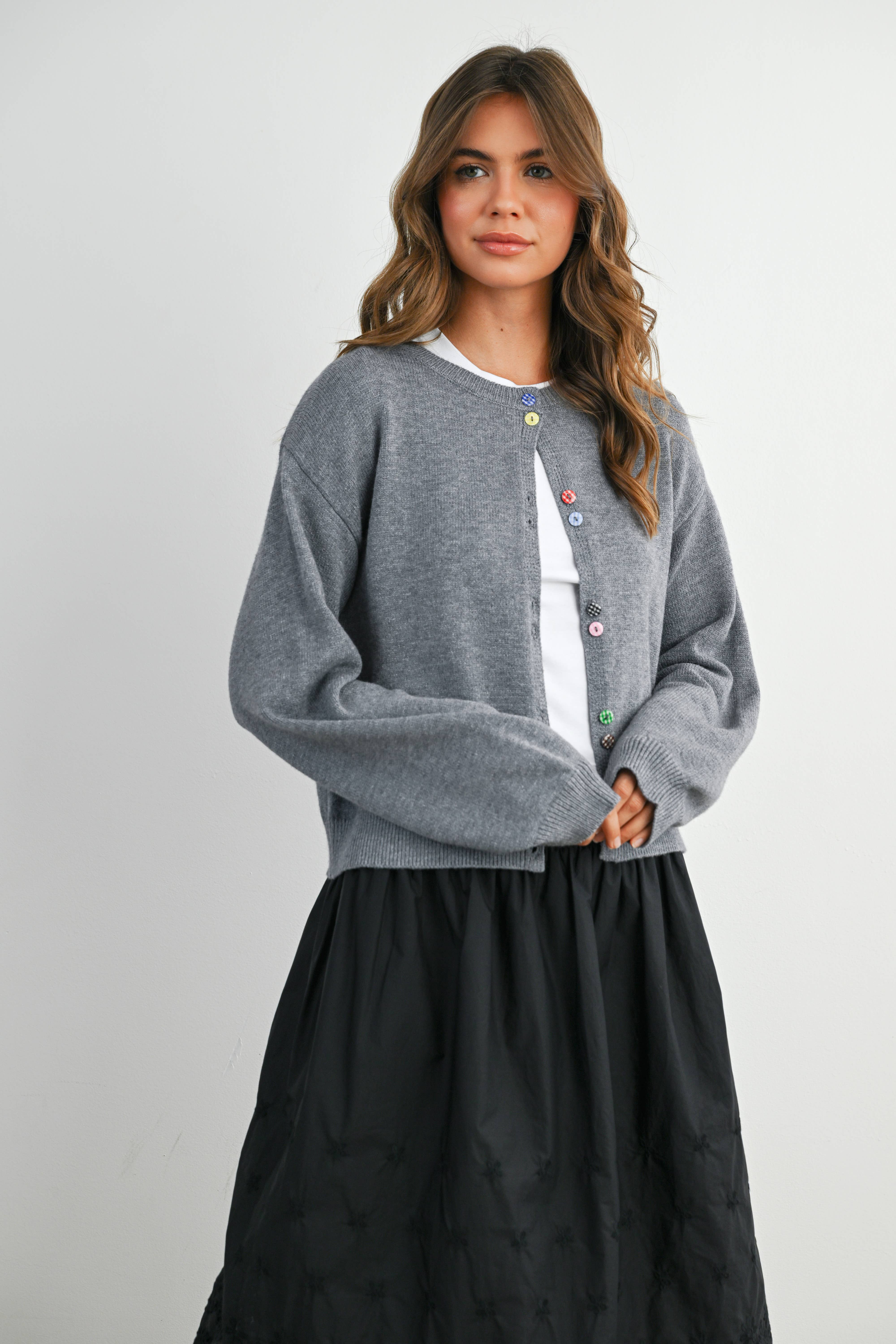 BUTTERMELON - Wholesale Cardigan - Women's - Long Sleeve Buttoned Cropped Cardigan - BMC790621