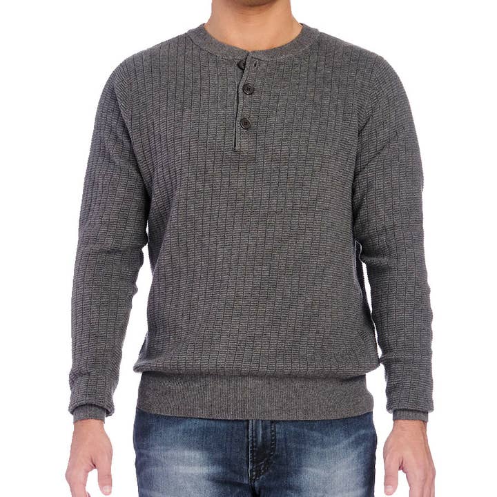 Charcoal Cotton Blend Henley for wholesale by Jeremy Argyle
