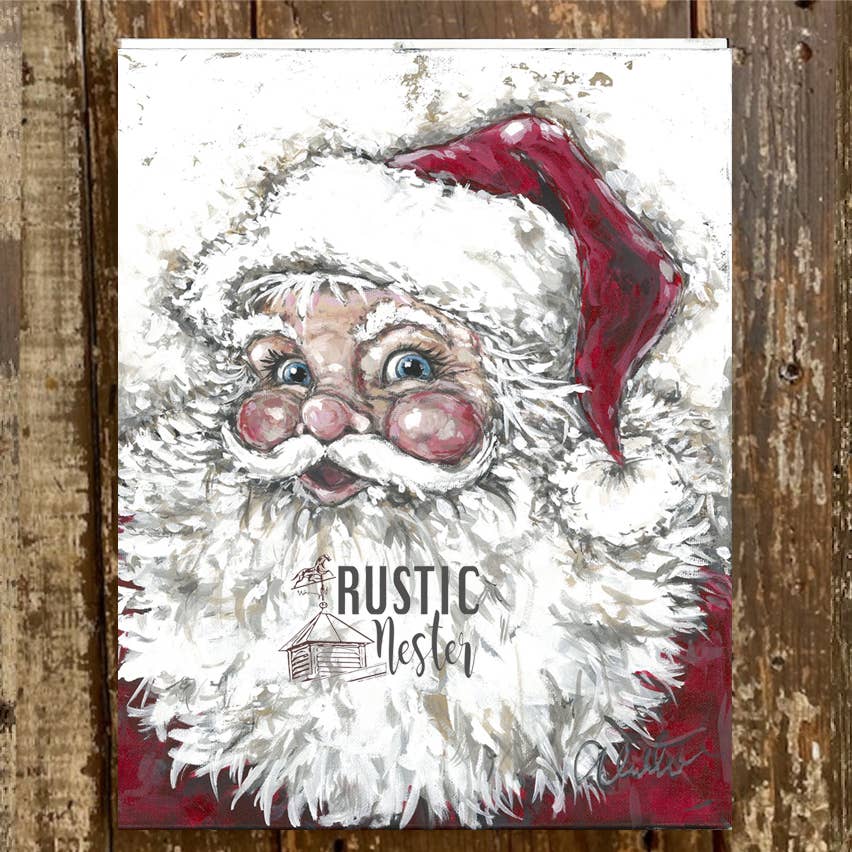 Rustic Nester - Vente Art mural pour les fêtes - Impression artistique sur toile Père Noël, décor rouge et vert0