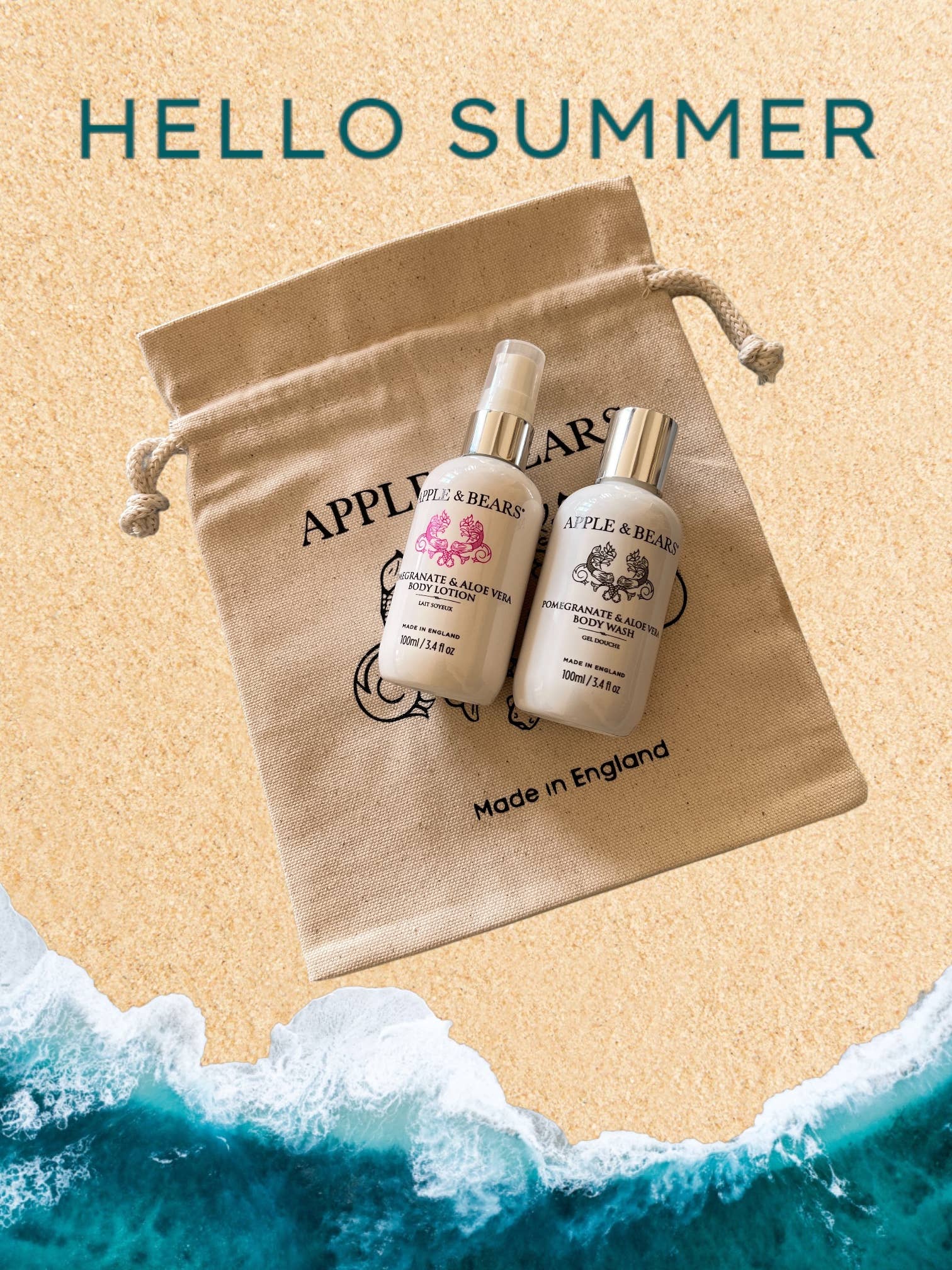 APPLE & BEARS – Großhandel Bade- & Körperpflege-Set – Reiseset mit Granatapfel und Aloe Vera, Wash & Lotion, 100 ml/3.49