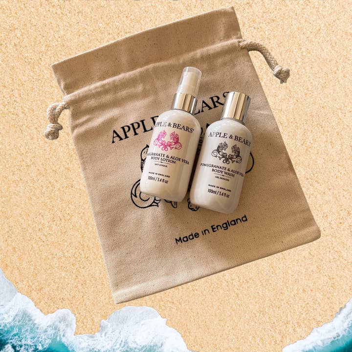APPLE & BEARS – Großhandel Bade- & Körperpflege-Set – Reiseset mit Granatapfel und Aloe Vera, Wash & Lotion, 100 ml/3.49